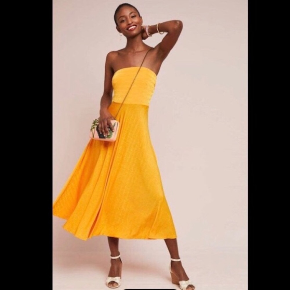 Anthropologie Maeve Penny Midi Dress Marigold Yellow
